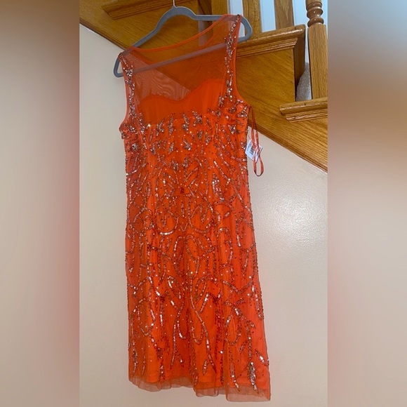 Women’s Formal Dress Size 12 MARINA Orange Beaded Midi Cocktail Party Gown NEW - Picture 11 of 13